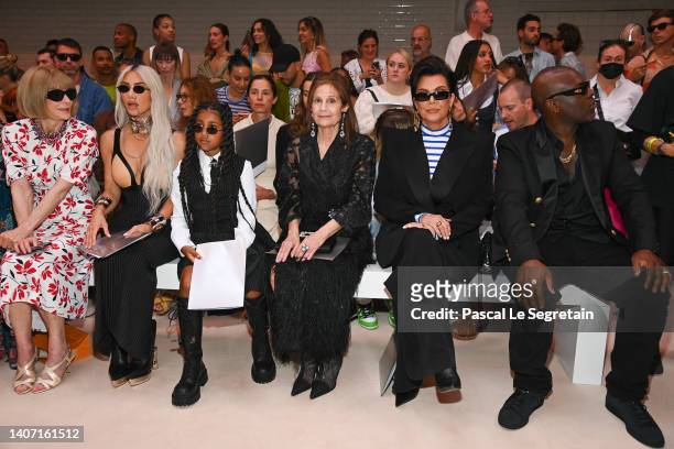 Anna Wintour, Kim Kardashian, North West, a guest, Kris Jenner and Corey Gamble attend the Jean-Paul Gaultier Haute Couture Fall Winter 2022 2023...