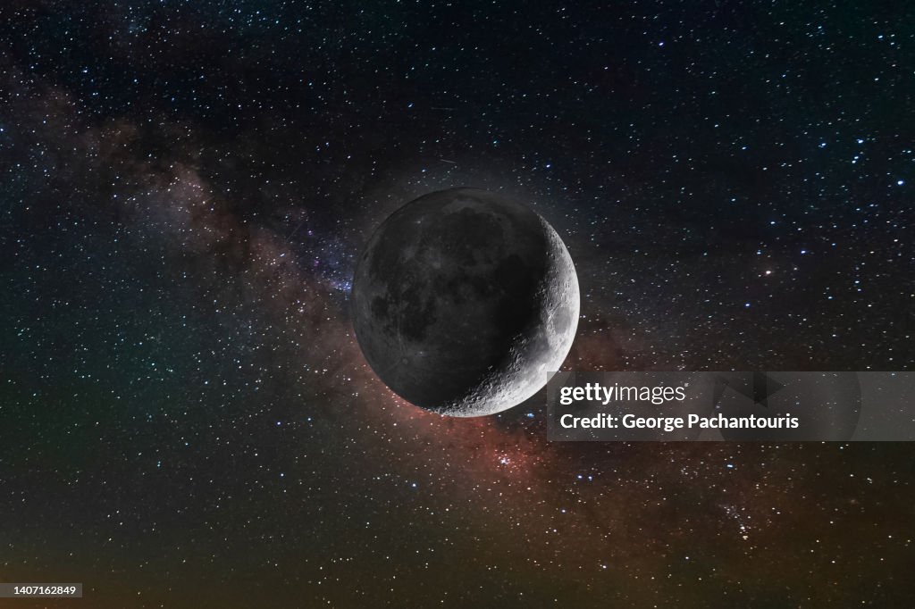 Illuminated moon and the milky way