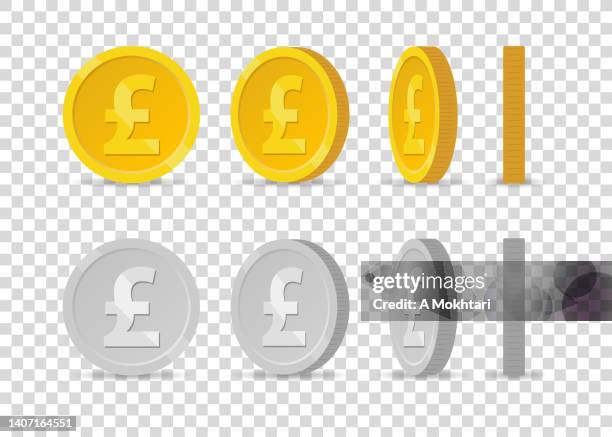 rotating pound sterling coins - pound coins stock illustrations