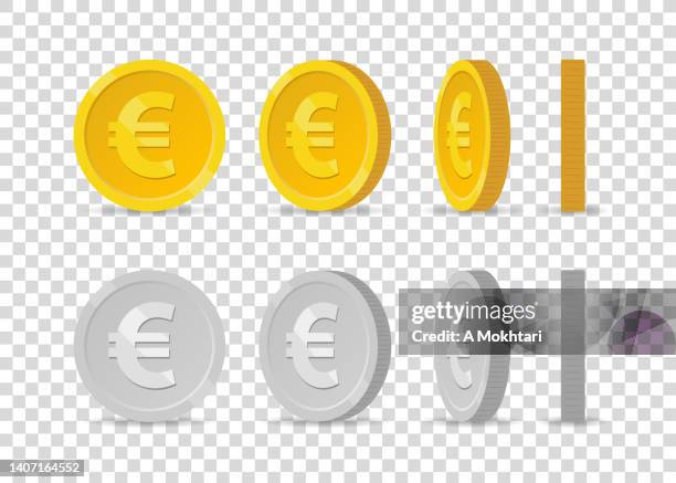 ilustrações de stock, clip art, desenhos animados e ícones de euro coins rotating - moedas