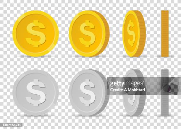 dollar coins rotating - three dimensional stock illustrations