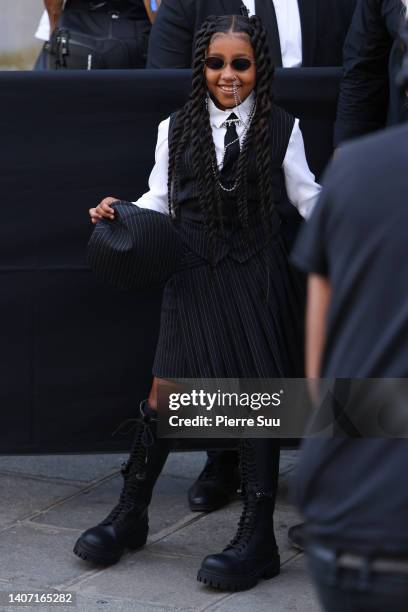 Kim Kardashian and North West attend the Jean Paul Gaultier Couture Fall Winter 2022 2023 show as part of Paris Fashion Week on July 06, 2022 in...