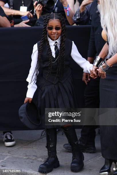 Kim Kardashian and North West attend the Jean Paul Gaultier Couture Fall Winter 2022 2023 show as part of Paris Fashion Week on July 06, 2022 in...