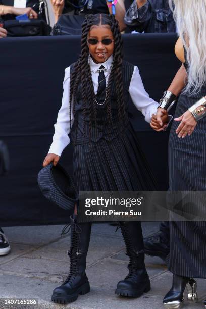Kim Kardashian and North West attend the Jean Paul Gaultier Couture Fall Winter 2022 2023 show as part of Paris Fashion Week on July 06, 2022 in...