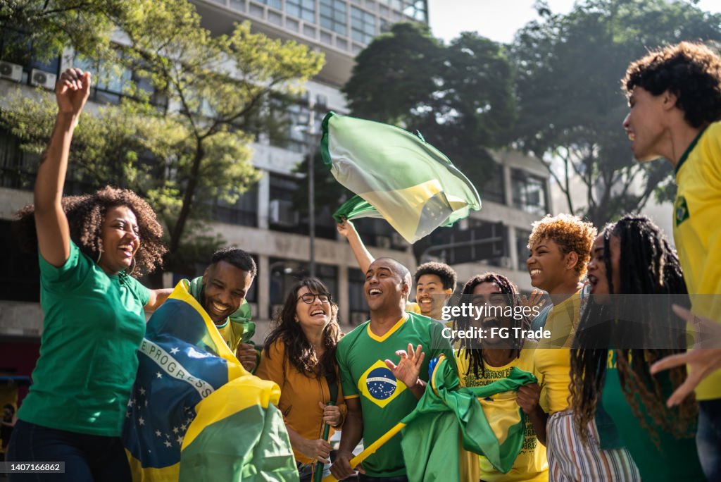 Brazilin Fans Brazilian Fans Celebrate A Goal Of The Soccer Match High-Res Stock ...