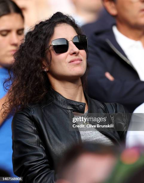 Maria Francisca Perello looks on as Rafael Nadal of Spain celebrates their win against Taylor Fritz of The United States during their Men's Singles...