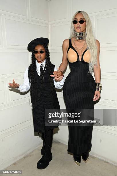 North West and Kim Kardashian attend the Jean-Paul Gaultier Haute Couture Fall Winter 2022 2023 show as part of Paris Fashion Week on July 06, 2022...