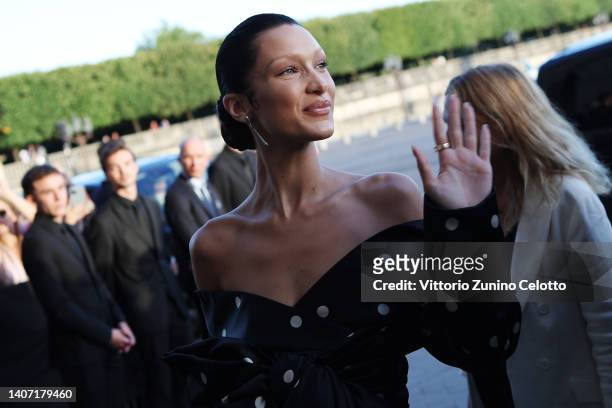 Bella Hadid attends Balenciaga Dinner at Hotel de la Marine on July 06, 2022 in Paris, France.