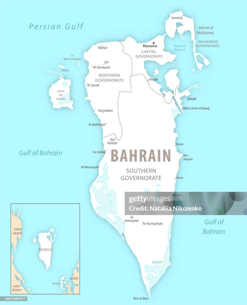 Bahrain Map Close Bahrain Detailed Map With Regions And Cities Of The Country High-Res ...