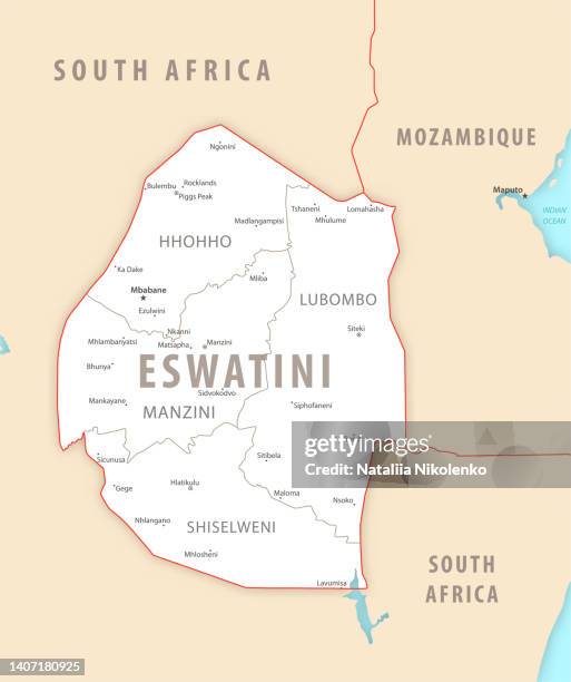 eswatini detailed map with regions and cities of the country. - swaziland map stock illustrations