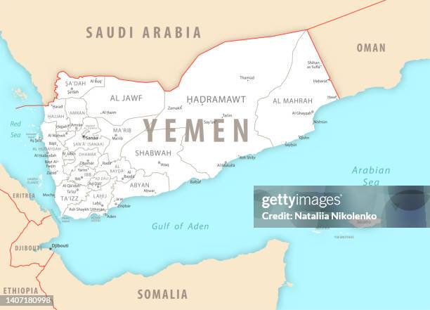 yemen detailed map with regions and cities of the country. - yemen stock illustrations