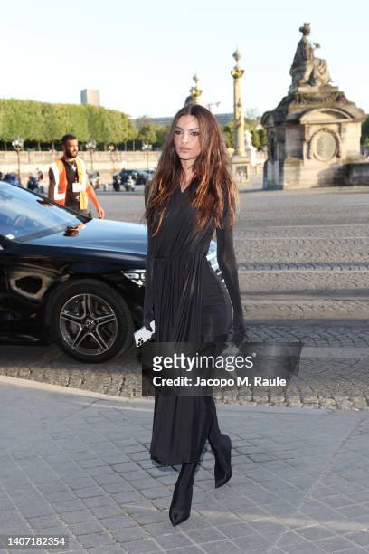 Emily Ratajkowski arrives at Hotel de la Marine on July 06, 2022 in Paris, France.
