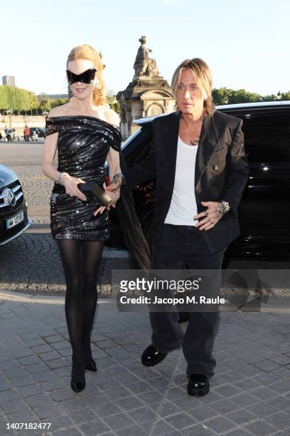Nicole Kidman and Keith Urban arrive at Hotel de la Marine on July 06, 2022 in Paris, France.