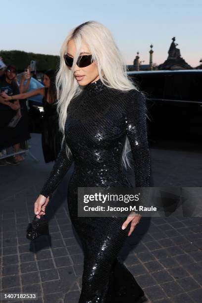 Kim Kardashian arrives at Hotel de la Marine on July 06, 2022 in Paris, France.
