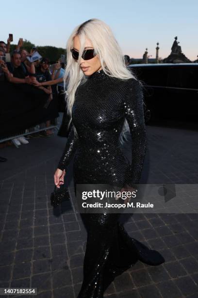 Kim Kardashian arrives at Hotel de la Marine on July 06, 2022 in Paris, France.