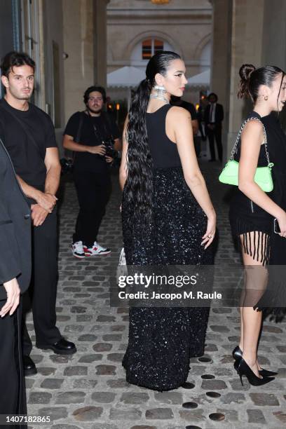 Dua Lipa arrives at Hotel de la Marine on July 06, 2022 in Paris, France.