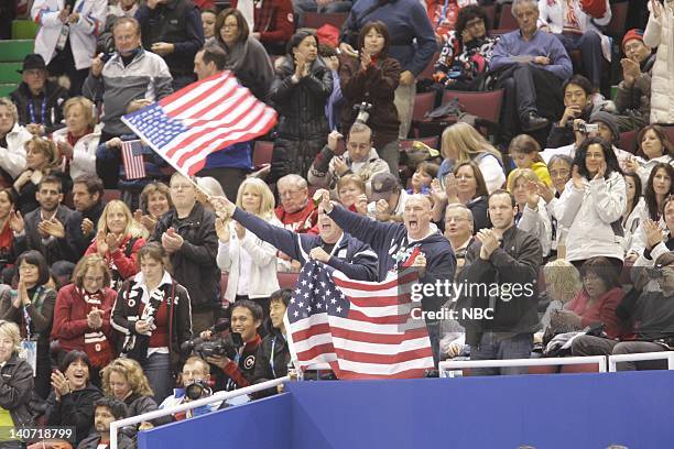 Men's Figure Skating Short Program -- Pictured: Fans from the United States cheer on Evan Lysacek -- Photo by: Paul Drinkwater/NBCU Photo Bank