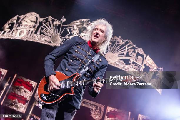 Guitarist Brian May of Queen performs on stage at Wizink Center on July 06, 2022 in Madrid, Spain.