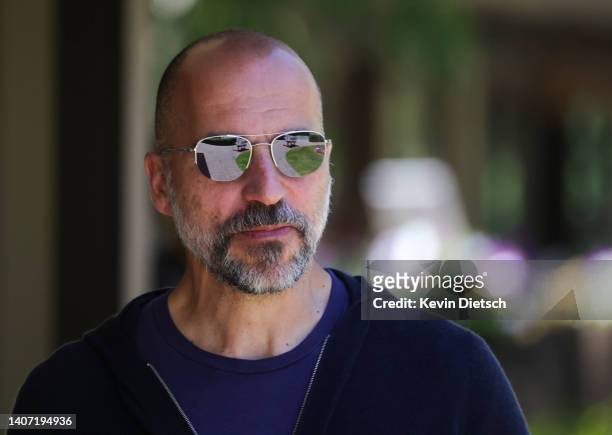 Dara Khosrowshahi, CEO of Uber, walks from lunch during the Allen & Company Sun Valley Conference on July 06, 2022 in Sun Valley, Idaho. The world's...