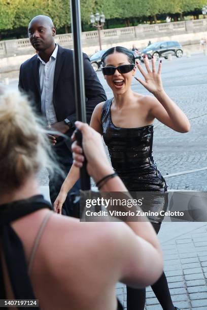 Alexa Demie arrive at Hotel de la Marine on July 06, 2022 in Paris, France.