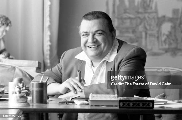 American writer and screenwriter Mario Puzo poses for a portrait on February 27, 1969 at his home in Bayshore, Long Island, New York. Mario Puzo is...