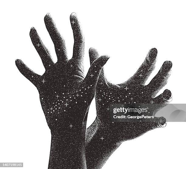 stockillustraties, clipart, cartoons en iconen met hands reaching for the stars - grijpen