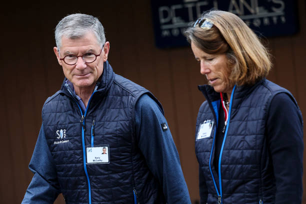 Barry McCarthy, president and CEO of Peloton Interactive, walks to a morning session at the Allen & Company Sun Valley Conference on July 06, 2022 in...