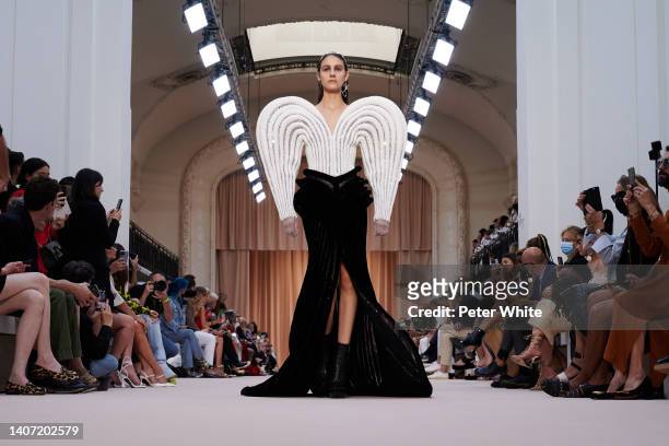 Model walks the runway during the Jean-Paul Gaultier Haute Couture Fall Winter 2022 2023 show as part of Paris Fashion Week on July 06, 2022 in...
