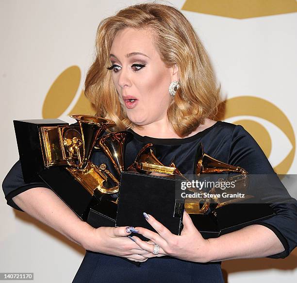 Adele Atkins attends The 54th Annual GRAMMY Awards Media Center at Staples Center on February 12, 2012 in Los Angeles, California.