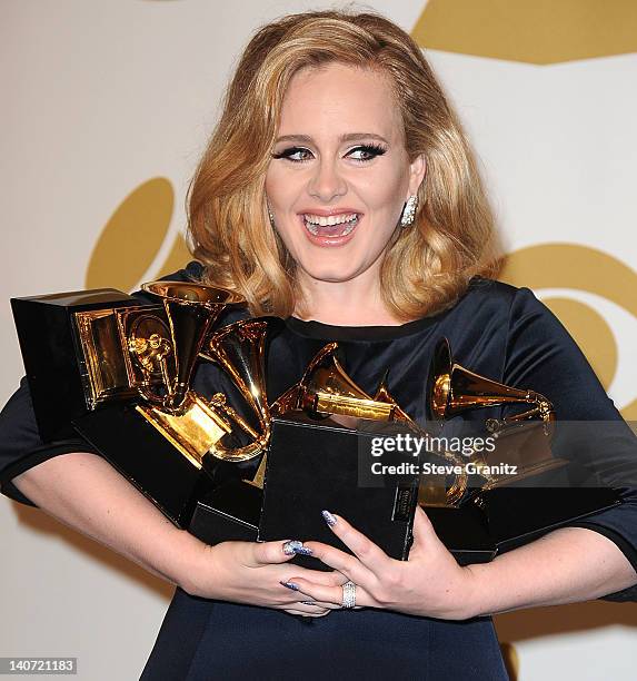 Adele Atkins attends The 54th Annual GRAMMY Awards Media Center at Staples Center on February 12, 2012 in Los Angeles, California.