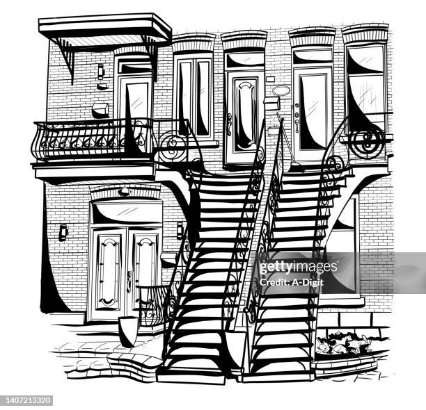 montreal apartment front entrance  ink - high contrast stock illustrations