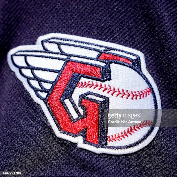 The Cleveland Guardians logo is pictured during the game against the Detroit Tigers at Comerica Park on July 04, 2022 in Detroit, Michigan.