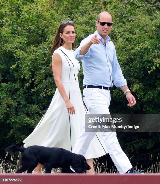 Catherine, Duchess of Cambridge and Prince William, Duke of Cambridge, with their dog 'Orla', attend the Out-Sourcing Inc. Royal Charity Polo Cup at...