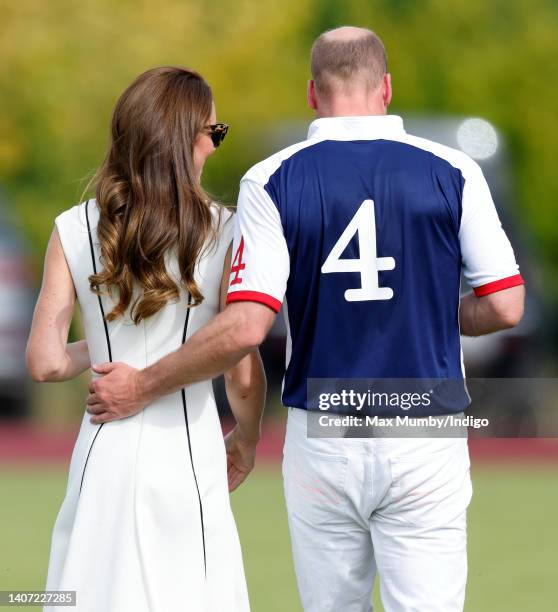 Catherine, Duchess of Cambridge and Prince William, Duke of Cambridge attend the Out-Sourcing Inc. Royal Charity Polo Cup at Guards Polo Club,...