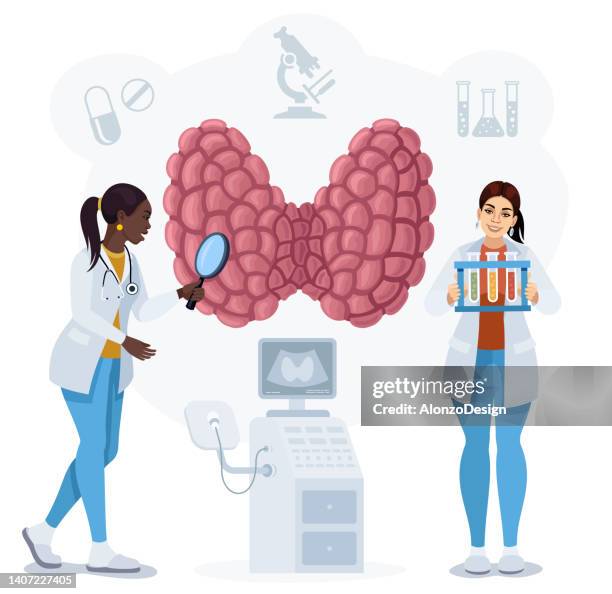 endocrinologists diagnose and treat thyroid gland. - ultrasound scan 幅插畫檔、美工圖案、卡通及圖標