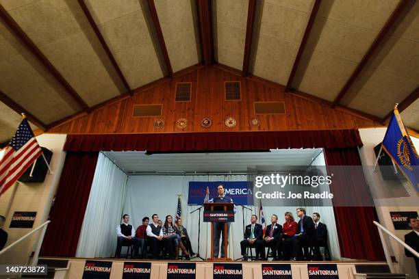 Republican presidential candidate and former U.S. Sen. Rick Santorum speaks during a campaign rally at an American Legion on March 5, 2012 in...