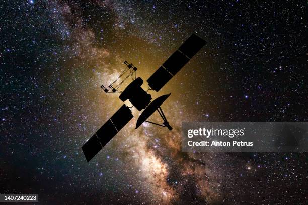 communications satellite on the background of the starry sky. satellite connection - satellite view of the city of ankara stockfoto's en -beelden