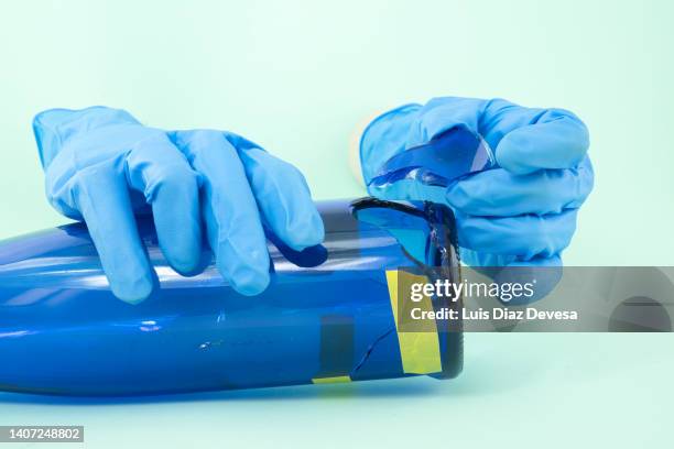 paste broken bottle with adhesive tape - garbage patch stock pictures, royalty-free photos & images