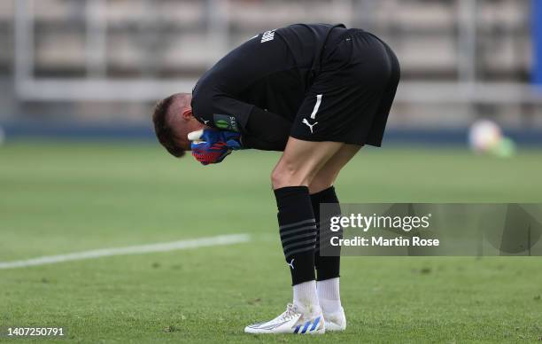 Ron Thorben Hoffmann, goalkeeper of Eintracht Braunschweig reacts during the pre-season friendly match between Eintracht Braunschweig and 1. FC Union...