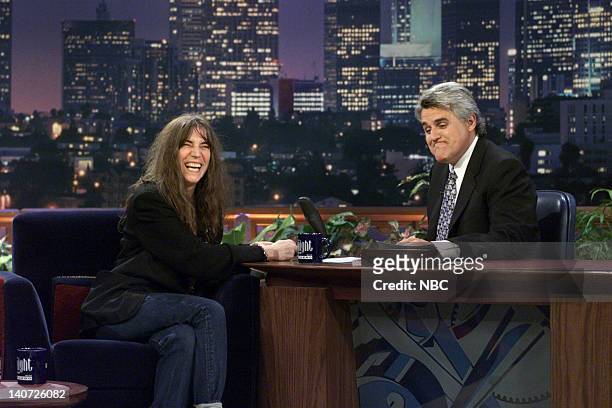Episode 1813 -- Pictured: Musical guest Patti Smith during an interview with host Jay Leno on April 11, 2000 --
