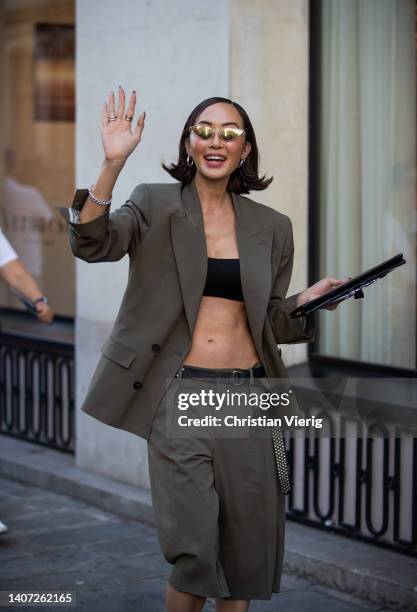 Chriselle Lim seen outside Jean Paul Gaultier during Paris Fashion Week - Haute Couture Fall Winter 2022 2023 : Day Three on July 06, 2022 in Paris,...