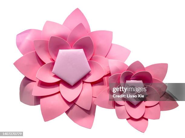 hand-made pink leather flowers - white flower paper stock-fotos und bilder