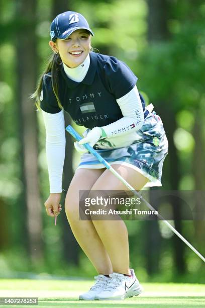 Yuri Yoshida of Japan smiles during the first round of Nipponham Ladies Classic at Katsura Golf Club on July 07, 2022 in Tomakomai, Hokkaido, Japan.