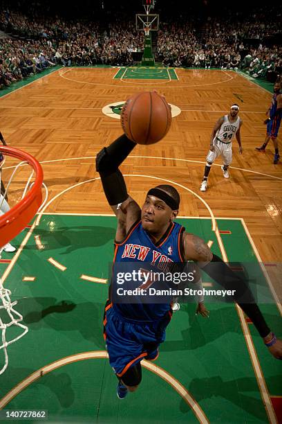 New York Knicks Carmelo Anthony in action, dunk vs Boston Celtics at TD Garden. Boston, MA 3/4/2012 CREDIT: Damian Strohmeyer