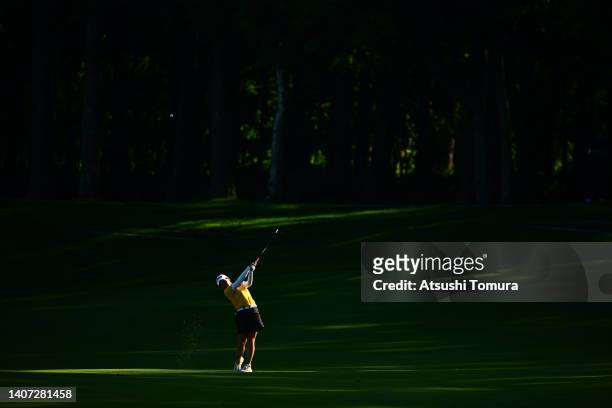 Kana Nagai of Japan hits her second shot on the 15th hole during the first round of Nipponham Ladies Classic at Katsura Golf Club on July 07, 2022 in...