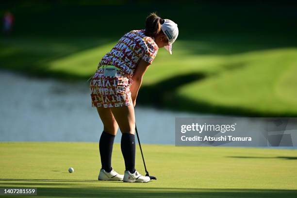 Ayaka Furue of Japan putts on the 15th hole on the first round of Nipponham Ladies Classic at Katsura Golf Club on July 07, 2022 in Tomakomai,...