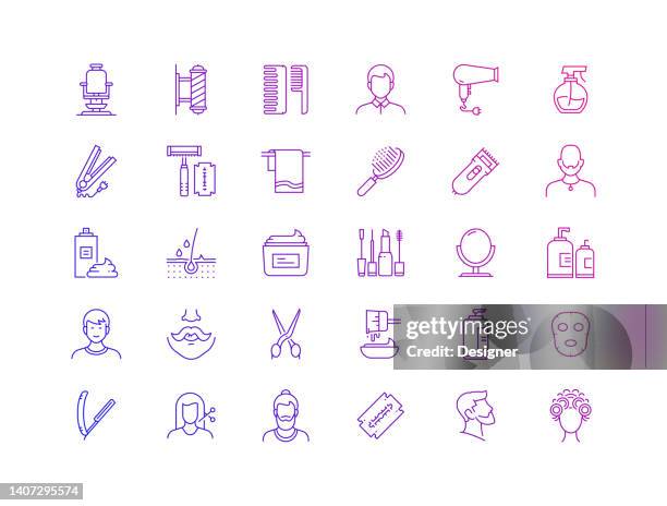 simple set of barber shop related vector thin line icons. outline symbol collection. - appearance icon stock illustrations