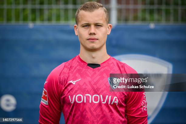 Goalkeeper Paul Grave of VfL Bochum 1848 poses during the team presentation at training ground of Vonovia Ruhrstadion on July 07, 2022 in Bochum,...