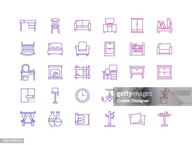 simple set of furniture related vector thin line icons. outline symbol collection. - horizontal blinds stock illustrations