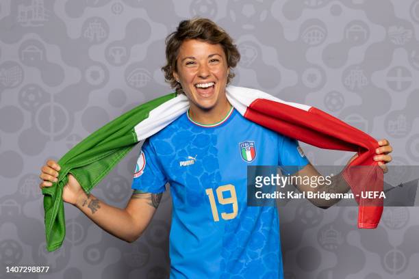 Valentina Giacinti of Italy poses for a portrait during the official UEFA Women's EURO 2022 portrait session on July 06, 2022 in Blackburn, England.